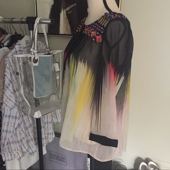Anthro Maeve Embroidered Sheer Blouse, 14 - Picture 3 of 11
